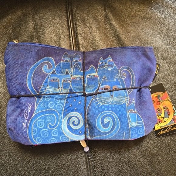 NWT Laurel Burch Indigo Cat Cosmetic Zippered Bag Set - Picture 3 of 4